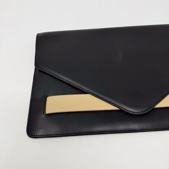 Mark And Graham Black Cream Leather Envelope Clutch Bag Purse Foldover 8" x 13" - Picture 3 of 9